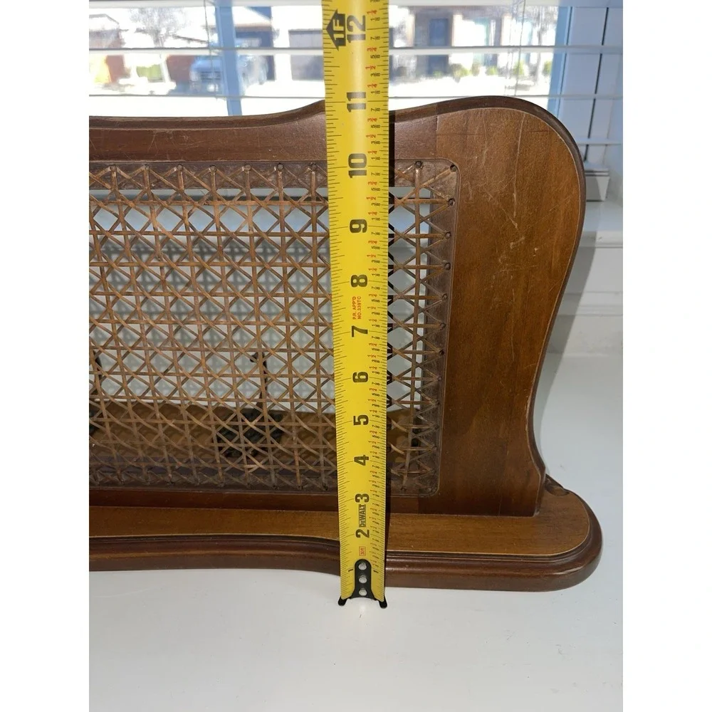 Vintage German STIL Wood Wall Shelf With‎ Coat Hooks Rattan/Cane Shelf READ